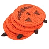BESTYASH 4 Piezas Posavasos de Calabaza Tejidos Mano de Almohadillas Aislantes Resistentes al Calor para Tazas Decoración y Halloween Antideslizantes y Portátiles para Fiesta y Mesa