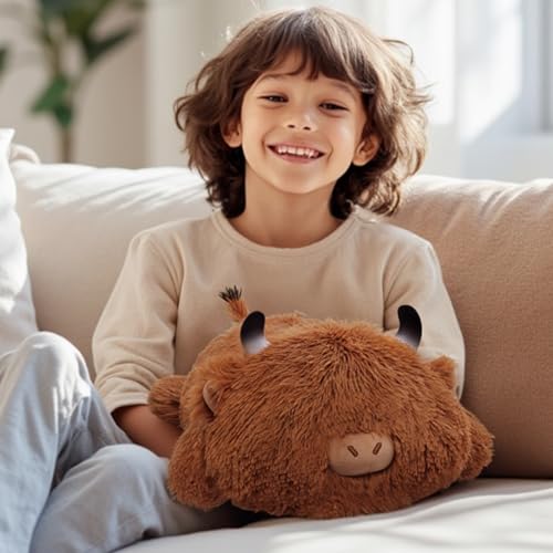 Mewaii Cute Cow Plush Pillow, Kawaii Plushies Highland Cow Stuffed Toys, Squishy Plushies, Cuddle Plush Pillow for Boys & Girls - Image 6