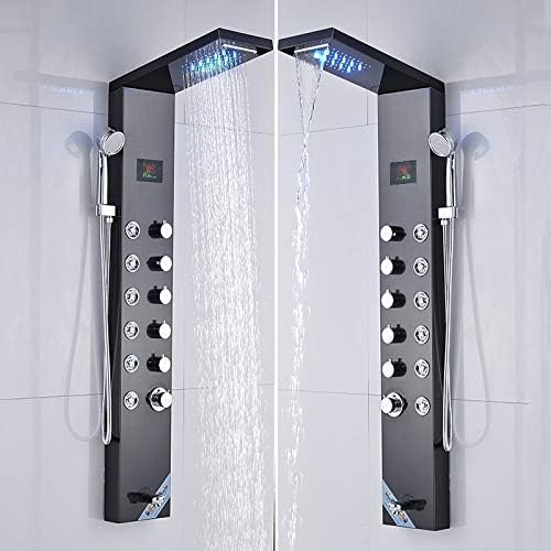 Lujo Grifo de Ducha de Baño Panel de Ducha Columna Mezclador con Pantalla de Temperatura y Ducha de Mano Grifo de Bañera Moderno y Elegante Acabado Cepillado