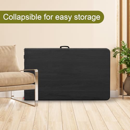 FROASISPRO 8ft Folding Table, Portable Heavy Duty Plastic Fold-in-Half Utility Table for Indoor/Outdoor Use, Dining, Camping, Picnic, Party, Black Woodgrain by FROASISPRO - Used condition - Image 7