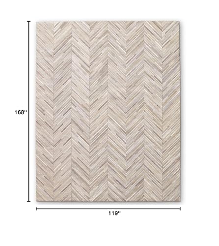 Image of Handmade Leather Area Rug, Luxurious Beige Chevron Pattern Artisan-Crafted Genuine Leather Rug Modern Living Room Leather Carpet Vinatge Area Rug for Bedroom Size: 9.9X14 ft