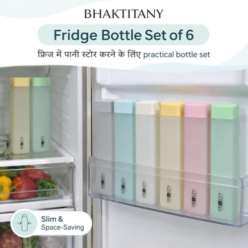 Image of Frosty Square Fridge Bottle Set of 6, 1 Litre Plastic Water Bottle Set for Fridge, Reusable Fridge Water Bottle Set for Home & Kitchen