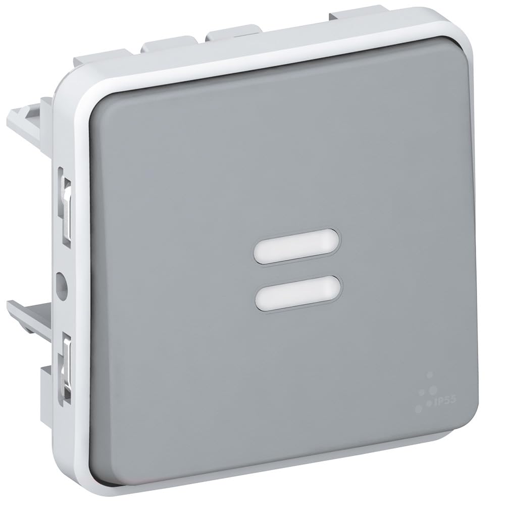 Legrand 069515 Interrupteur ou Va et Vient Étanche Témoin sans Neutre Plexo Composable IP55, 6ax, 250V, Gris