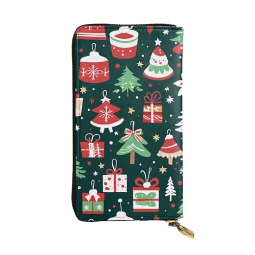 Women's Long Cash Wallet, PU Leather Elegant Clutch Change Purses with Zipper, Travel, Gifts (christmas prints Print)