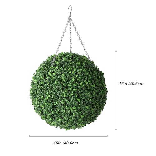 Garveehome 16” Artificial Plant Topiary Ball, Pre-Lit Artificial Topiary Plant with 8 Mode, Battery Operated,and Remote Control, Light Plant Ball for Backyard, Wedding and Home DéCor