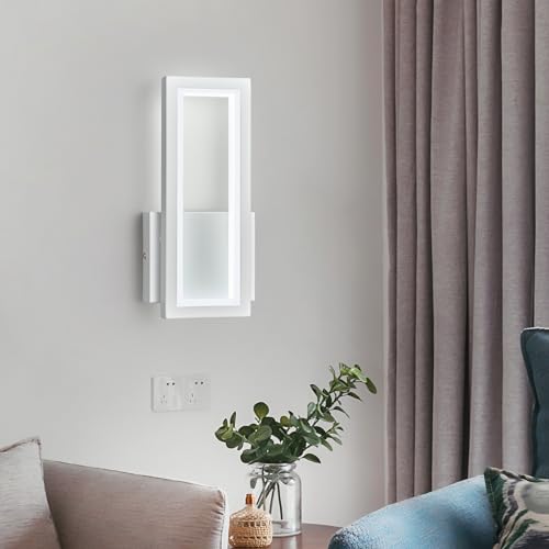 Image of Modern White Wall Sconce Set of Two 18W Indoor LED Simple Wall Fixture 6000K Rectangle Vanity Wall Lights for Living Room Bed0room Hallway Stairs, 513-White-2Pack