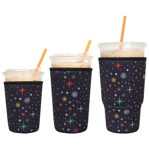 Image of 3 Pack Reusable Iced Coffee Sleeves - Xumbtvs Insulator Sleeve for Cold Beverages, Neoprene Coffee Cup Holder (Flash point)