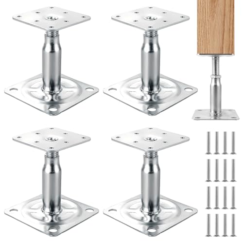 FWEEK Lot de 4 support de poteau reglable, supports de poteau, galvanisés, 100 à 150 mm, hauteur réglable, pour clôtures, abris, abris de voiture, pergolas, travaux...