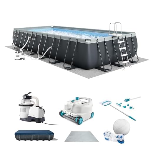 Intex 26367EH 24ft x 12ft x 52in Ultra XTR Frame Rectangular Swimming Pool Set w/Sand Filter Pump, Ladder, Ground Cloth, Cover and Robot Vacuum