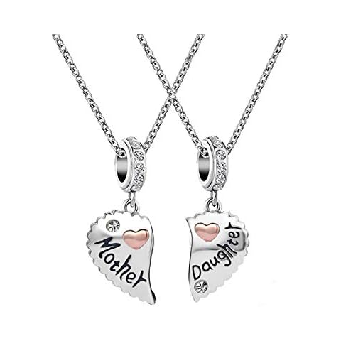 KunBead Mother and Daughter Matching Love Rose Gold Heart Necklace Set for 2 Pendant Jewelry Necklace for Mom Mothers Day Gift Cover