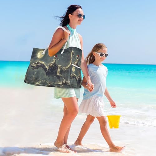 Beach Bag Dinosaur Christmas Hat for Women Large Beach Tote Bag with Zipper for Travel Vacation3