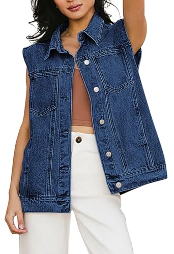 Pink Queen Women's Denim Vest 2025 Summer Sleeveless Button Down Jean Jacket Casual Loose Cotton Waistcoat Gilet with Pockets2