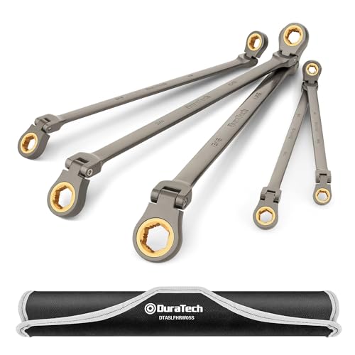 Image of DURATECH Extra Long Anti-Slip Flex-Head Ratcheting Wrench Set, 5-Piece, SAE