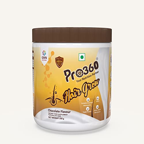 Image of Pro360 Hair Grow Nutritional Protein Supplement Powder for Healthy Hair, Glowing Skin & Nails - Enriched with Biotin and Green Apple Skin Extract for Men & Women - Chocolate Flavor 250g (Pack of 1)