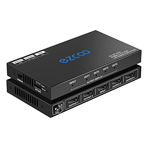 HDMI Splitter 1x4 4K 60Hz 4:4:4 HDR D-o-l-b-y Vision HDCP2.2 - Four ports HDMI Down Scaler Play 4K 1080P Sync Independent, HDMI 2.0 Splitter 1 In 4 Out, EDID Memory, CEC, Daisy Chain, SP14HS Cover