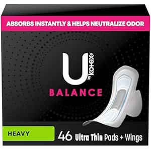 U by Kotex Balance Ultra Thin Pads with Wings, Heavy Absorbency, 46 Count (Packaging May Vary)