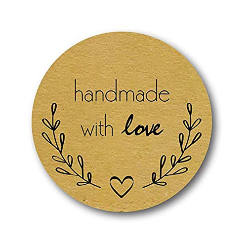 500 Stück Buchstaben-Aufkleber, Runde, Selbstklebende Kraftpapier-Etiketten, Geschenkanhänger, Dankeschön, Handgefertigt mit Liebe für Hochzeit, Party, Heimdekoration (A)