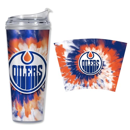 Image of Rico Industries NHL Hockey Team Color Tie Dye 24oz Metallic Acrylic Tumbler with Hinged Lid, Officially Licensed Double Wall Tumbler with Straw