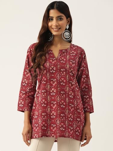 Image of feranoid Designer V-Neck Short Straight Kurti with 3Quarter Sleeves