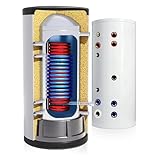 TECHGLOBE - Ballon d'eau chaude - 2 échangeurs de chaleur (1,8 + 3,1 m²) - en acier inoxydable - Économe en énergie - avec isolation 50 mm (350 L)