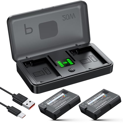 EN-EL14 / EN-EL14a Battery 2-Pack 1500mAh and PD 20W USB Fast Charger for Nikon EN-EL14 D3100 D3200 D3300 D3400 D3500 D5100 D5200 D5300 D5500 D5600 DF Coolpix P7000 P7100 P7700 P7800 Cameras