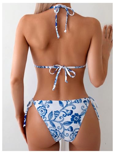 OYOANGLE Women's Floral Print Halter Neck One Piece Swimsuits Cut Out tie Backless Bathing Suit Beach Monokini2