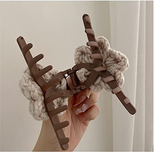 4 Pcs 4.33 Inch Large Hair Claw Clips Braided Fluffy Plush Flower Hair Catch Barrette Jaw Clamp For Women Girls Strong Hold Half Bun Hairpins For Thick Thin Hair Stylish Curly Hair Accessories #TOP6