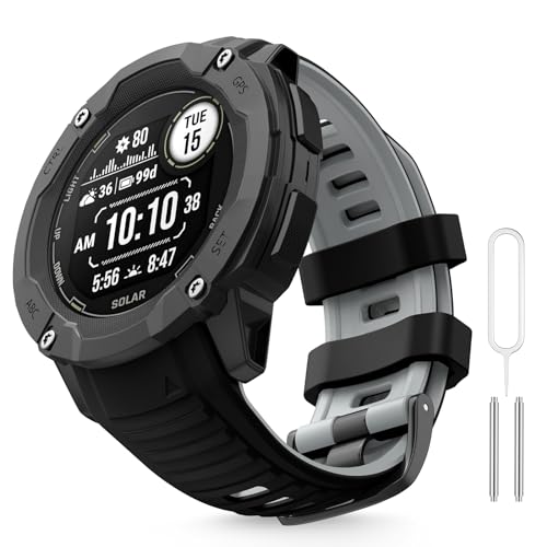 MYSNBKN 26mm Watch Strap for Garmin Instinct 2X/Instinct 2X Solar, Tactical Soft Silicone Replacement Strap with Adapter Tools
