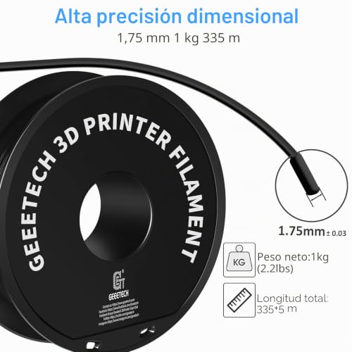 Miniatura 2 de GEEETECH Filamento PLA 1,75mm para impresora 3D, 1kg carrete, Negro