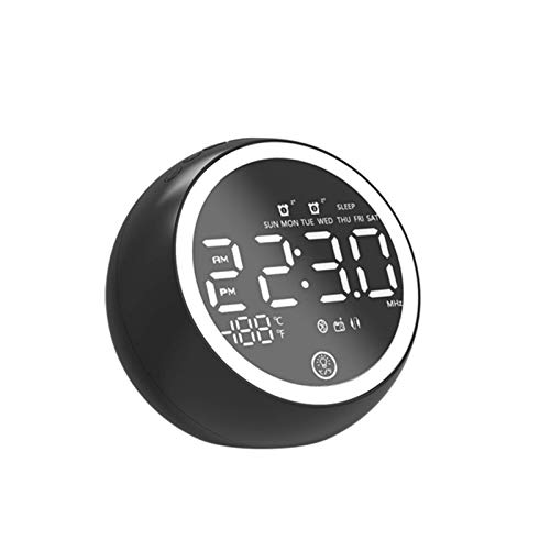 Wiederaufladbarer Doppelwecker Radio Bluetooth-Lautsprecher Wecker FM Radio Nachtlicht Temperatur Zeit LED-Anzeige für Zuhause, Schwarz