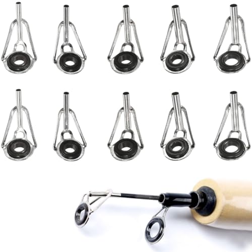 ZKGYUS Kit di riparazione punta di canna da pesca 10 pezzi anelli di guida di pesca di ricambio in ceramica in acciaio inox per canne da pesca in acqua salata e dolce