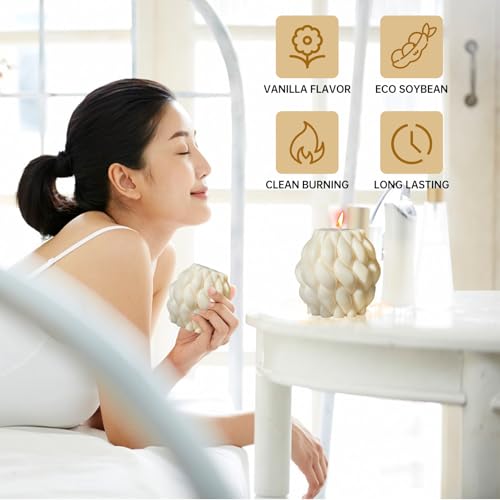 Knot Ball Candle Beautiful Handmade Pillar Scented Soy Wax, Elegant Pillar Bubble Candle Housewarming Gift Home Room Shelf Decor Idea Spiral Candl(White Medium) - Image 6