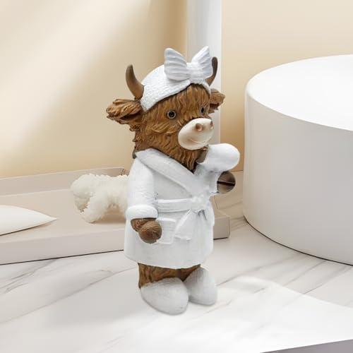 Rustic Cow Statue - Highland Resin Farmhouse Decor, Realistic Cow Ornament | Bathroom, Bedroom, Living Room, Outdoor Garden, Yard, Patio Decoration | Gift for Calf Lovers, Office, Kitchen, Multi-Tiere - 4