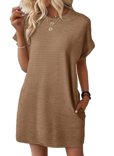 Image of EVALESS Womens Summer Dresses 2026 Fashion Short Sleeve Cute Spring Mini Dress Crewneck Casual Beach Vacation Dresses