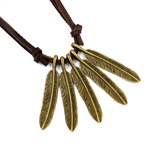 Collier plume pendentif feuille longue en corde de cuir style punk rétro