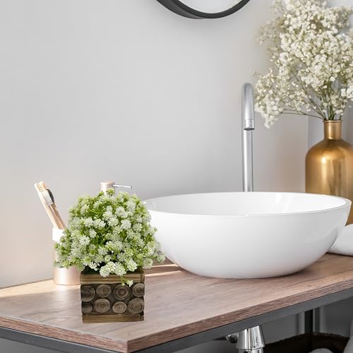 Image of Tdas Artificial Flower Plants Leaves Wooden Potted Flowers Home Decor Greenery Eucalyptus Small Faux with Pot for Indoor Shelf Desk Bathroom Bedroom Office Decoration (White)