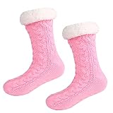 TONAUP 1 Paar Kuschelsocken, Dicke Haussocken | Hüttensocken | Warme Damen Socken | Wintersocken mit Anti Rutsch Noppen- Rose