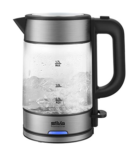 Silva-Homeline KL-G 2006 Bouilloire en verre 2200 W 1,7 l Éclairage de fonctionnement 360 °C Système central-cordless Inox Cover