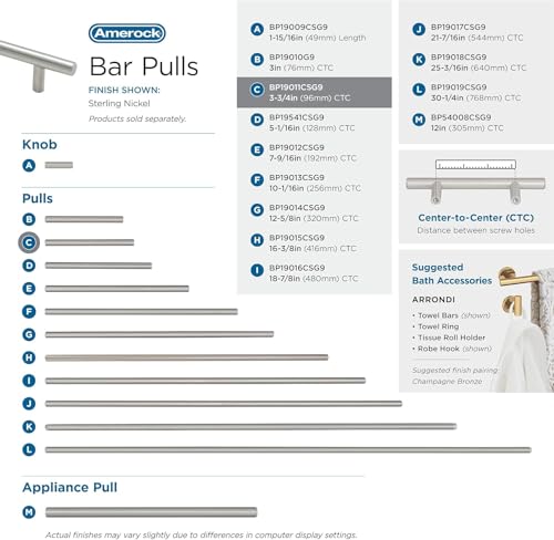 Image of Amerock 3-3 /4 inch Bar Pulls Sterling Nickel Drawer Pull | 3-3 /4 inch (96mm) Center-to-Center Mounting Distance and 6-1 /8 inches Overall Length, Durable Carbon Steel Cabinet Hardware
