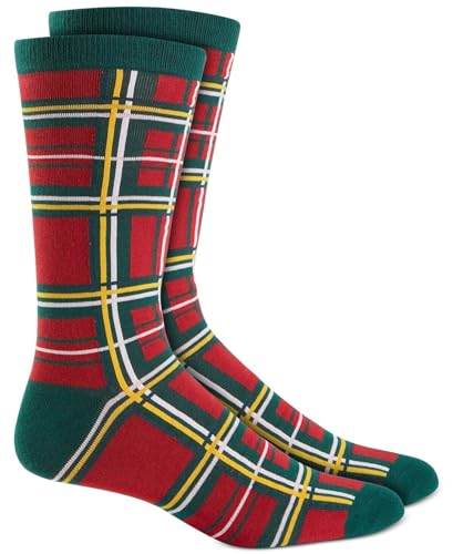 INC International Concepts Club Room Men's Holiday Socks (Red Plaid, One Size)