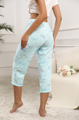 Image of PNAEONG 3 Pack Women Pajama Pants Capri Length Drawstring Pj Bottoms Sleep Lounge Pants with Pockets S-3XL