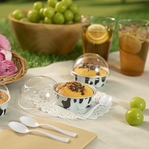 Tazas redondas para hornear con tapas herméticas que protegen tus postres elegantes de 3.4oz 4