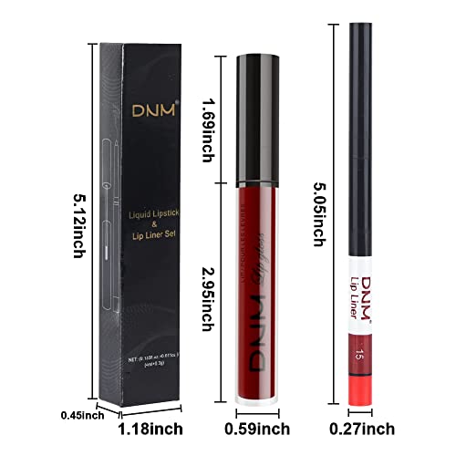 Haoya 2 Pcs Matte Dark Red Lip Liner And Lipstick Makeup Set, Matte Liquid Lipstick 24H And With Lip Liner Set Kit Waterproof Long Lasting Labiales Mate 24 Horas Originales Matte Larga Duracion 24#15 #TOP5
