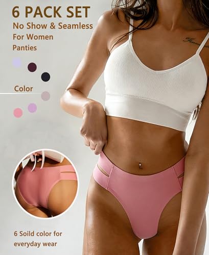Image of Knowyou Seamless Underwear for Women Sexy Bikini Panties No Show High Cut Hipster Cute Cheeky Panty for Ladies 6 Pack