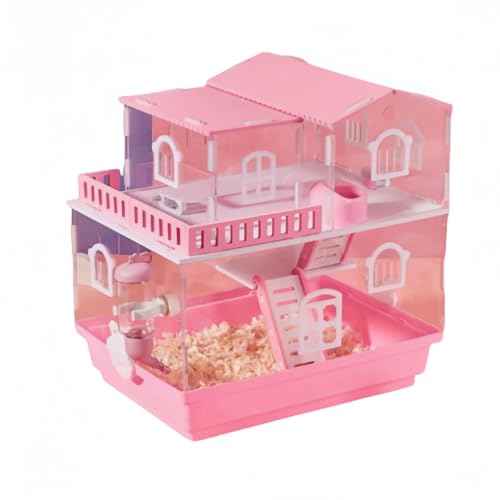 FYDNハムスターケージ 小動物ケージ 二重層 視界良好 アクリル通気トレイ 掃除簡単 仕切りエリア 屋外バスルーム 組み立て簡単 持ち運び簡単 脱走防止 小動物ケージ (A-2層ピンク,35*26*36CM)