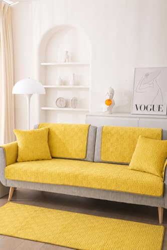Image of HOMETHREADS Innovative Premium Velvet Sofa Cover Mat with PVC Backing for Non-Slip Comfort (C Yellow, 1Pc Backrest | 70x70cm)