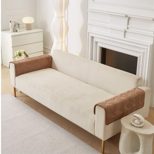 Image of HOMETHREADS Innovative Premium Velvet Sofa Cover Mat with PVC Backing for Non-Slip Comfort (L Brown, 2Pc Armrest Mat | 50x70cm)