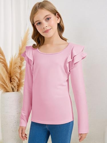 Girls Ruffle Long Sleeve Shirts Kids Crewneck Tee Tops Casual Cute Fall Clothes4
