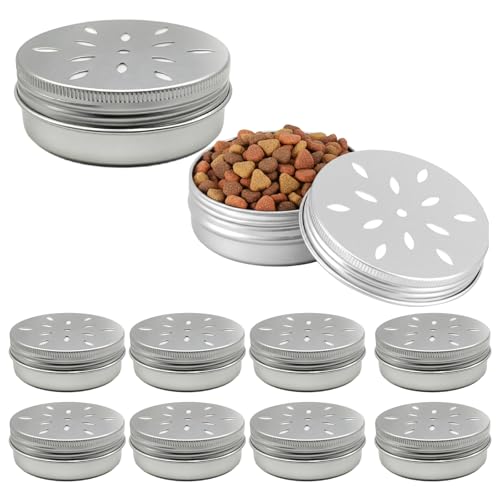 Seefey 10 accessori per cani in alluminio con fori di ventilazione, 60 ml, rotondi, in metallo, per cani da fiuto e giochi di odori