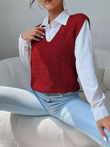 Image of Womens Sweater Vest Sleeveless Cotton Casual V Neck Pullover